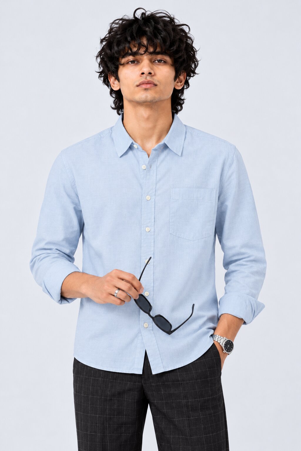 Mens Solid Light Blue Formal Shirt - Image 1