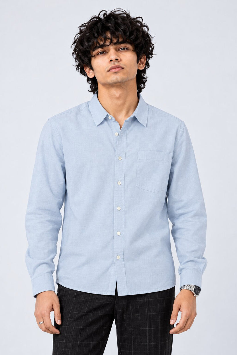 Mens Solid Light Blue Formal Shirt - Image 2
