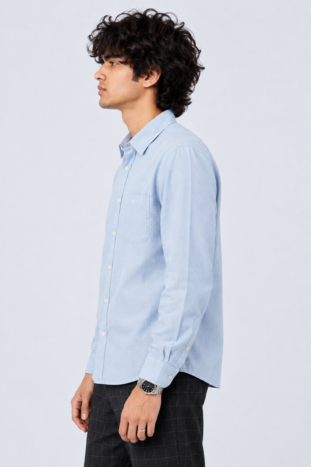 Mens Solid Light Blue Formal Shirt - Image 4