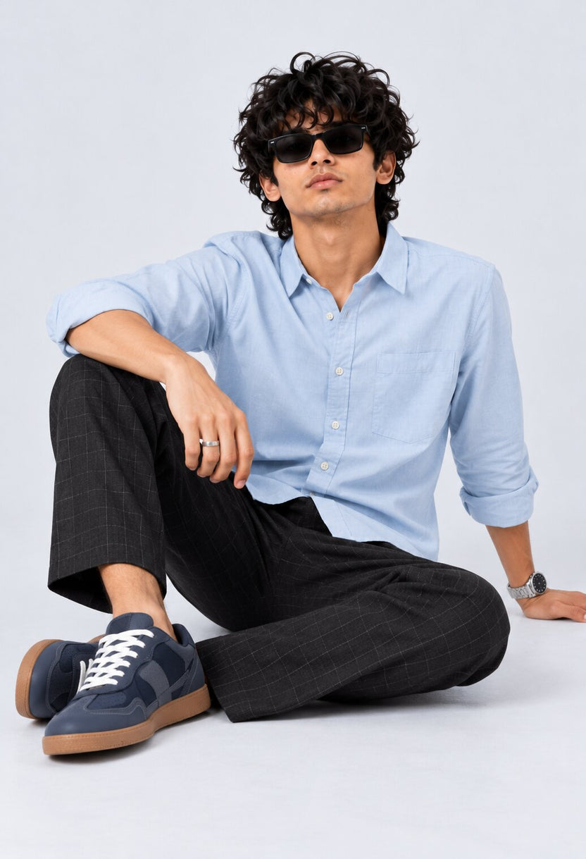 Mens Solid Light Blue Formal Shirt - Image 6