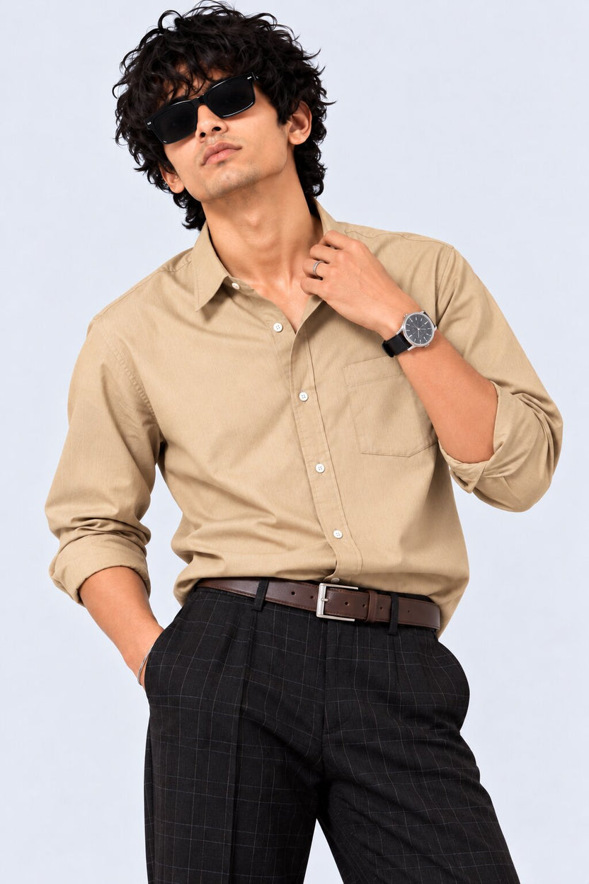 Mens Solid Taupe Formal Shirt - Image 1
