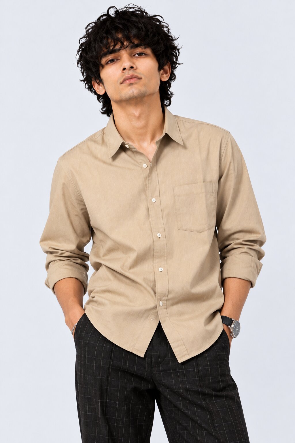 Mens Solid Taupe Formal Shirt - Image 2