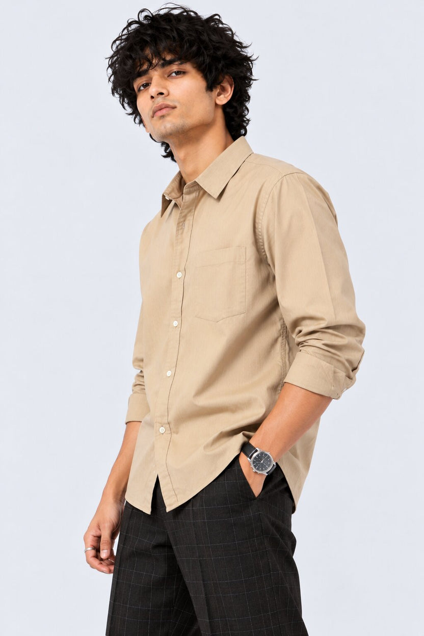 Mens Solid Taupe Formal Shirt - Image 4