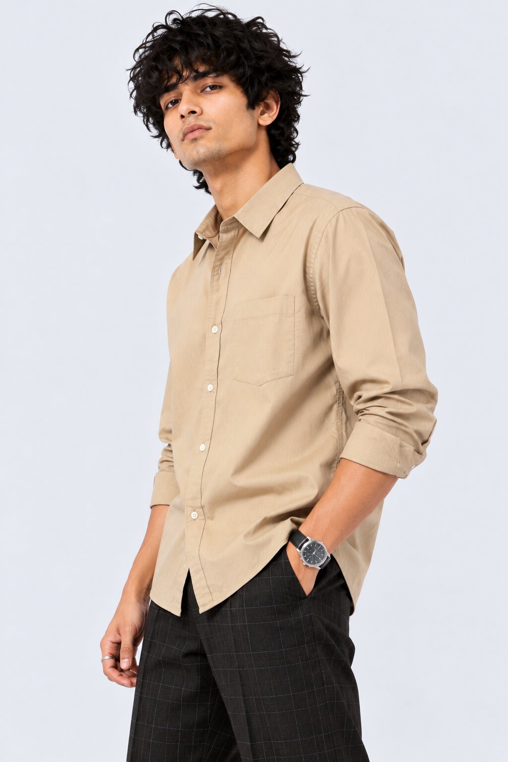 Mens Solid Taupe Formal Shirt - Image 4