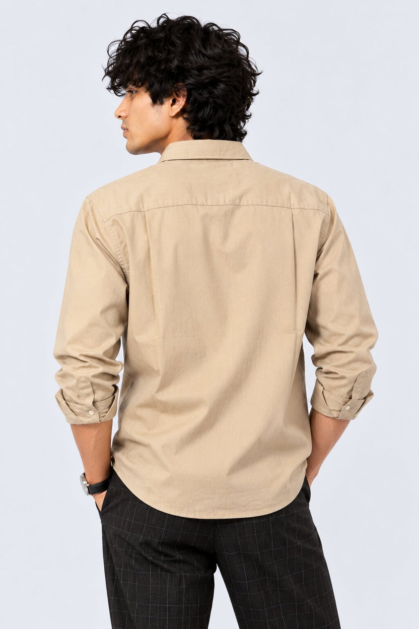 Mens Solid Taupe Formal Shirt - Image 5