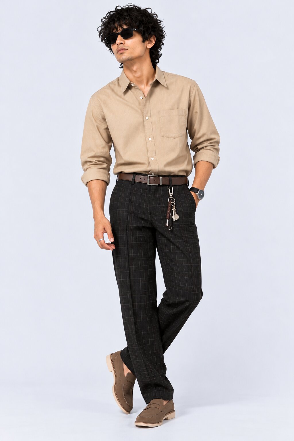 Mens Solid Taupe Formal Shirt - Image 6