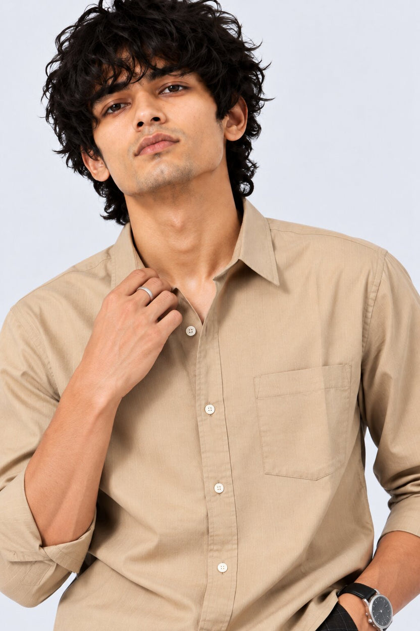 Mens Solid Taupe Formal Shirt - Image 8