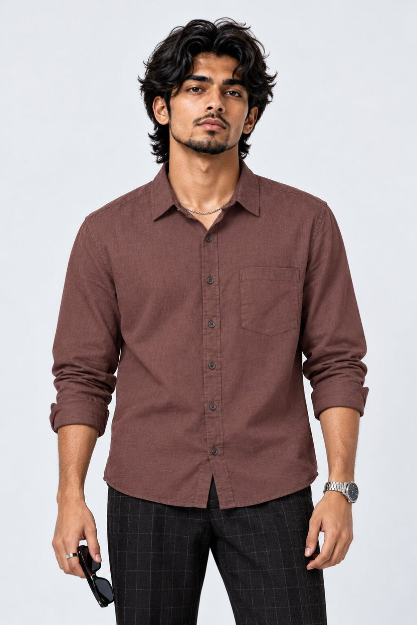 Mens Solid Brown Formal Shirt - Image 1