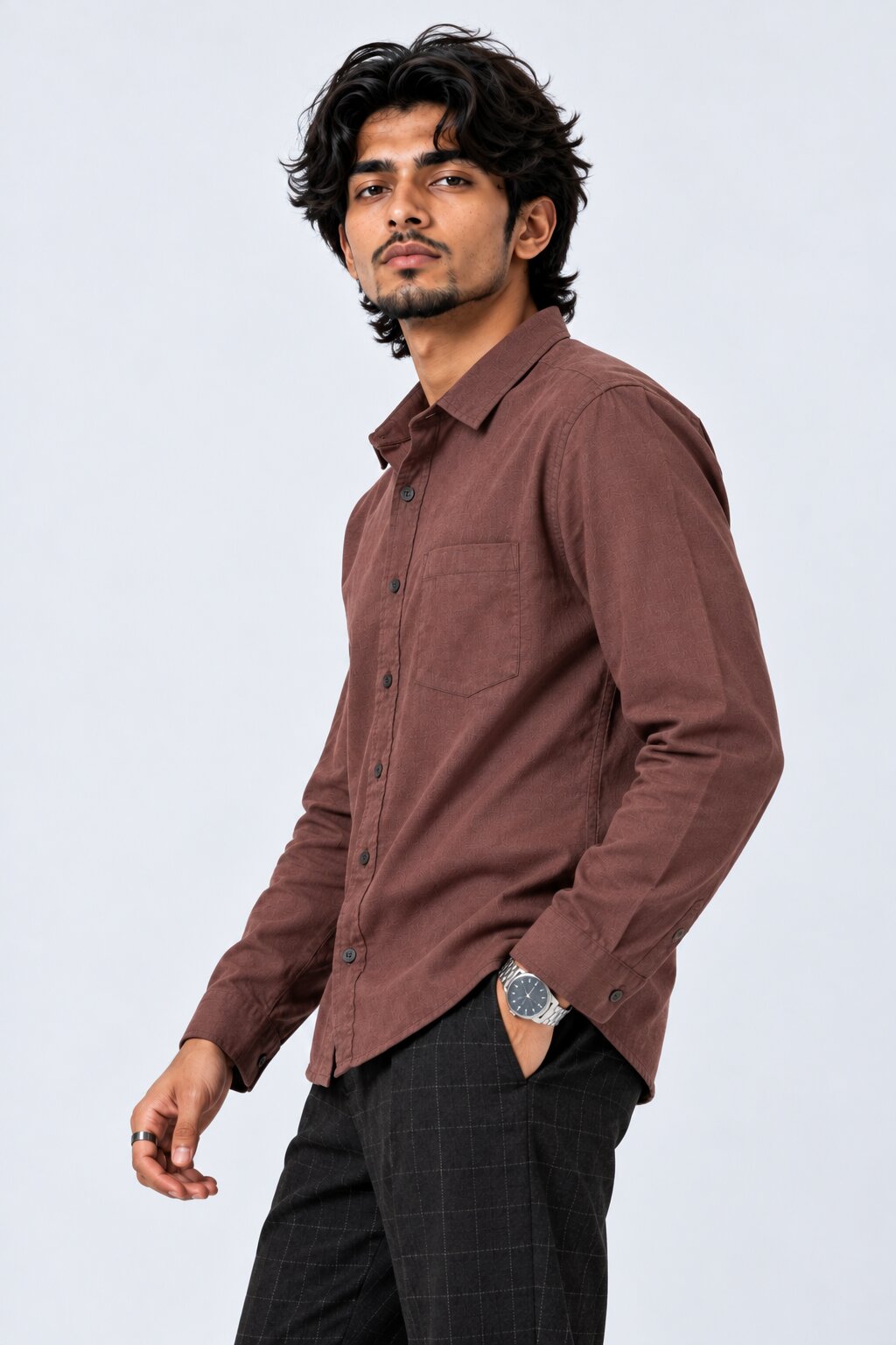 Mens Solid Brown Formal Shirt - Image 4