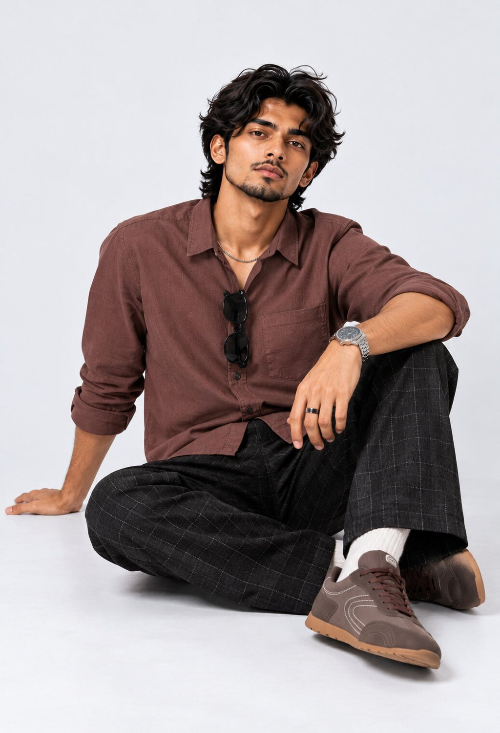 Mens Solid Brown Formal Shirt - Image 6