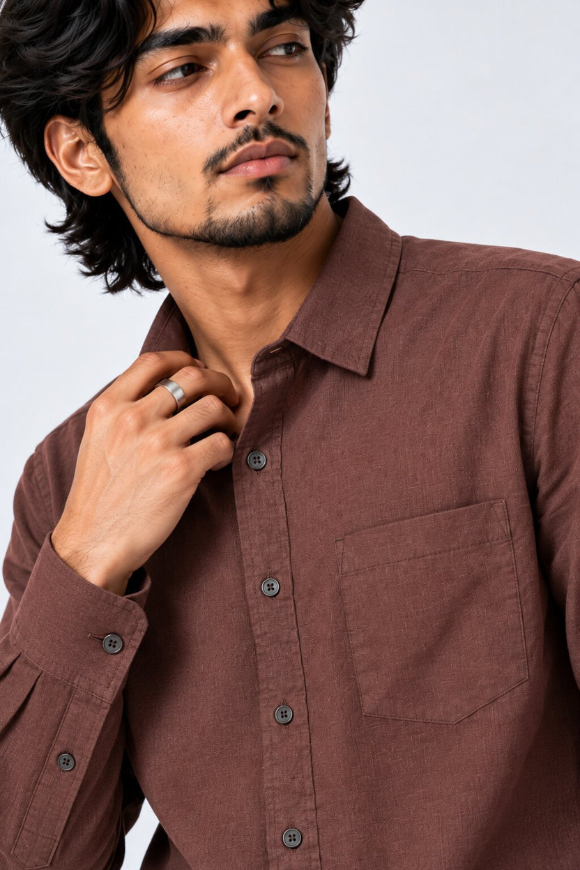 Mens Solid Brown Formal Shirt - Image 9