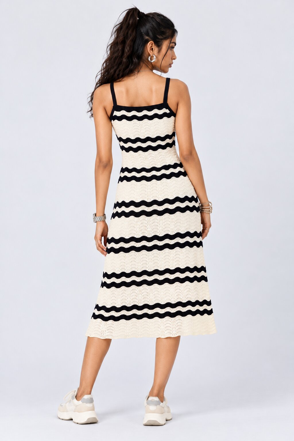 Womens Navy Striped Knitted Midi Dress - Image 5