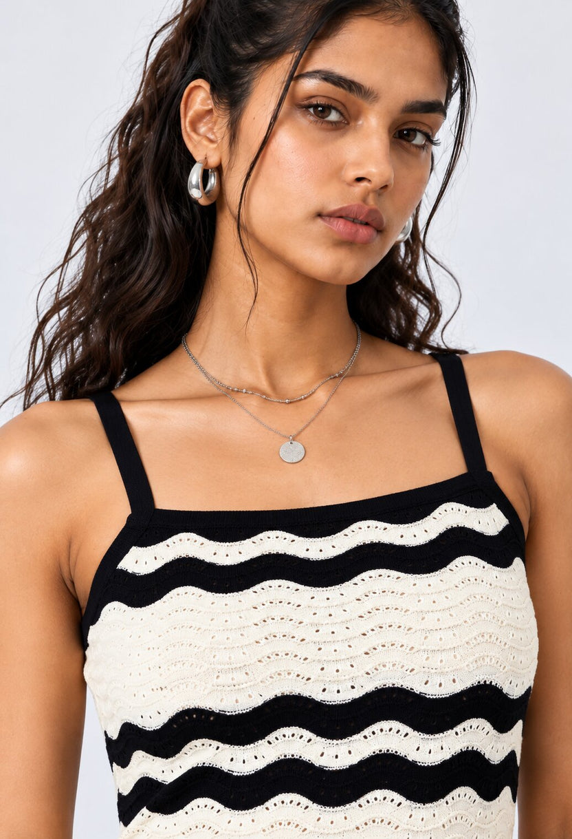 Womens Navy Striped Knitted Midi Dress - Image 7