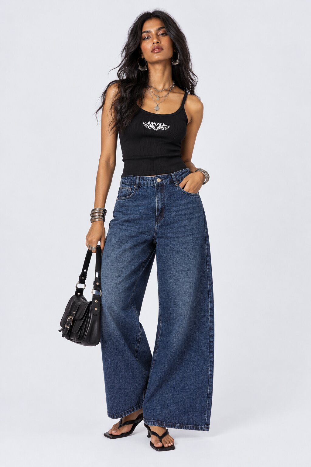 Womens Blue Solid Wide Leg Jeans - Image 6