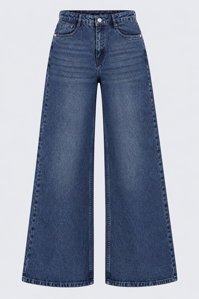 Womens Blue Solid Wide Leg Jeans - Image 7