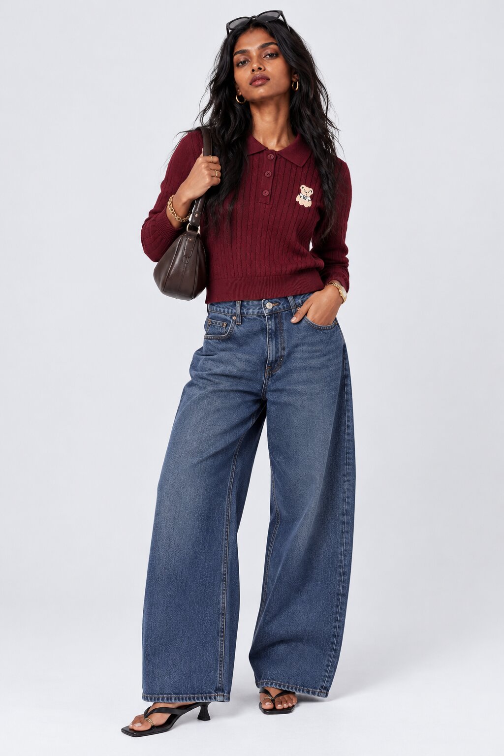 Women Maroon Teddy Bear Embroidered Top - Image 6