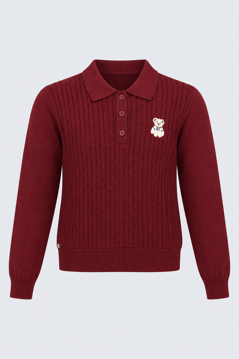 Women Maroon Teddy Bear Embroidered Top - Image 7