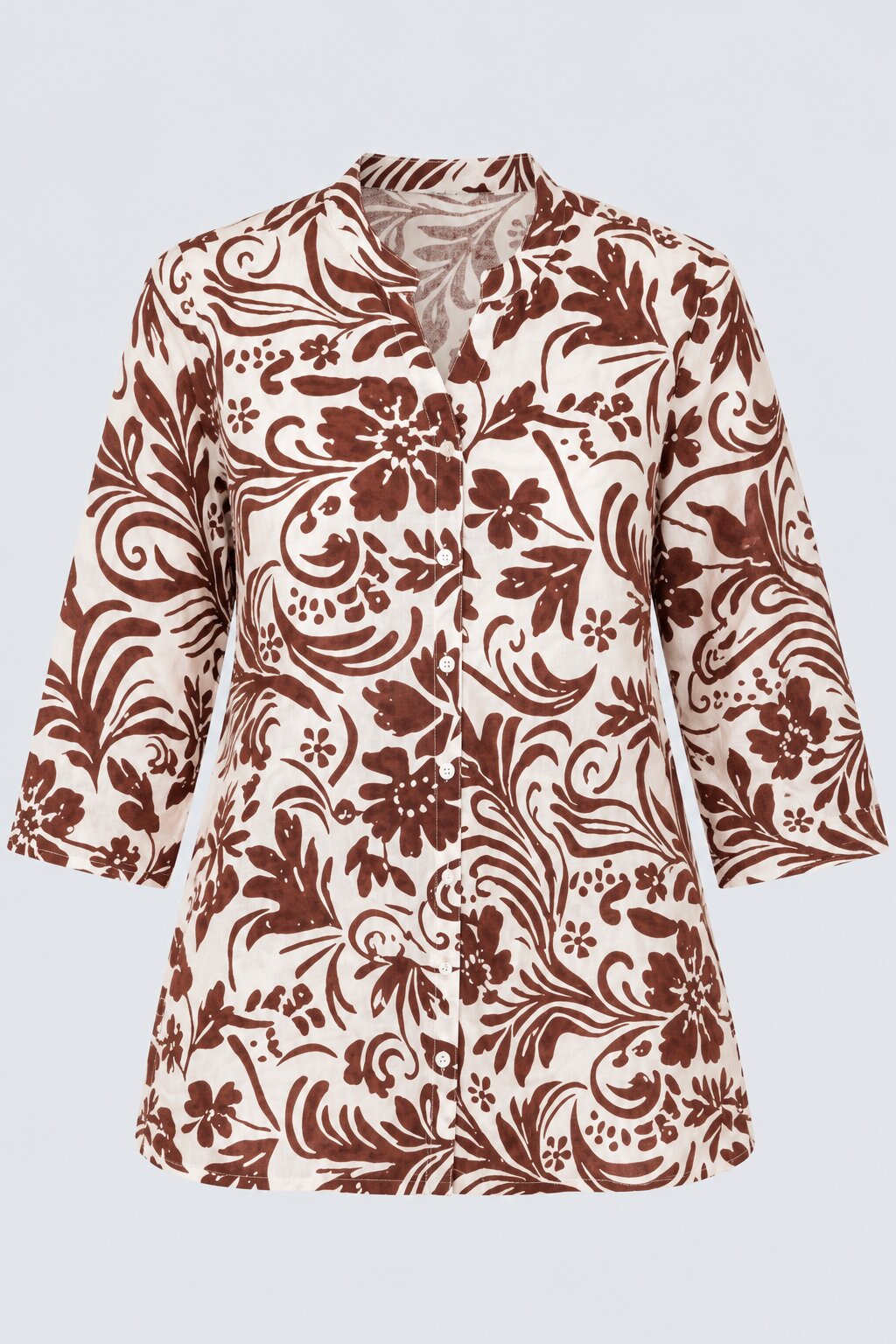 Womens Brown Floral Print Mandarin Collar Tunic - Image 7