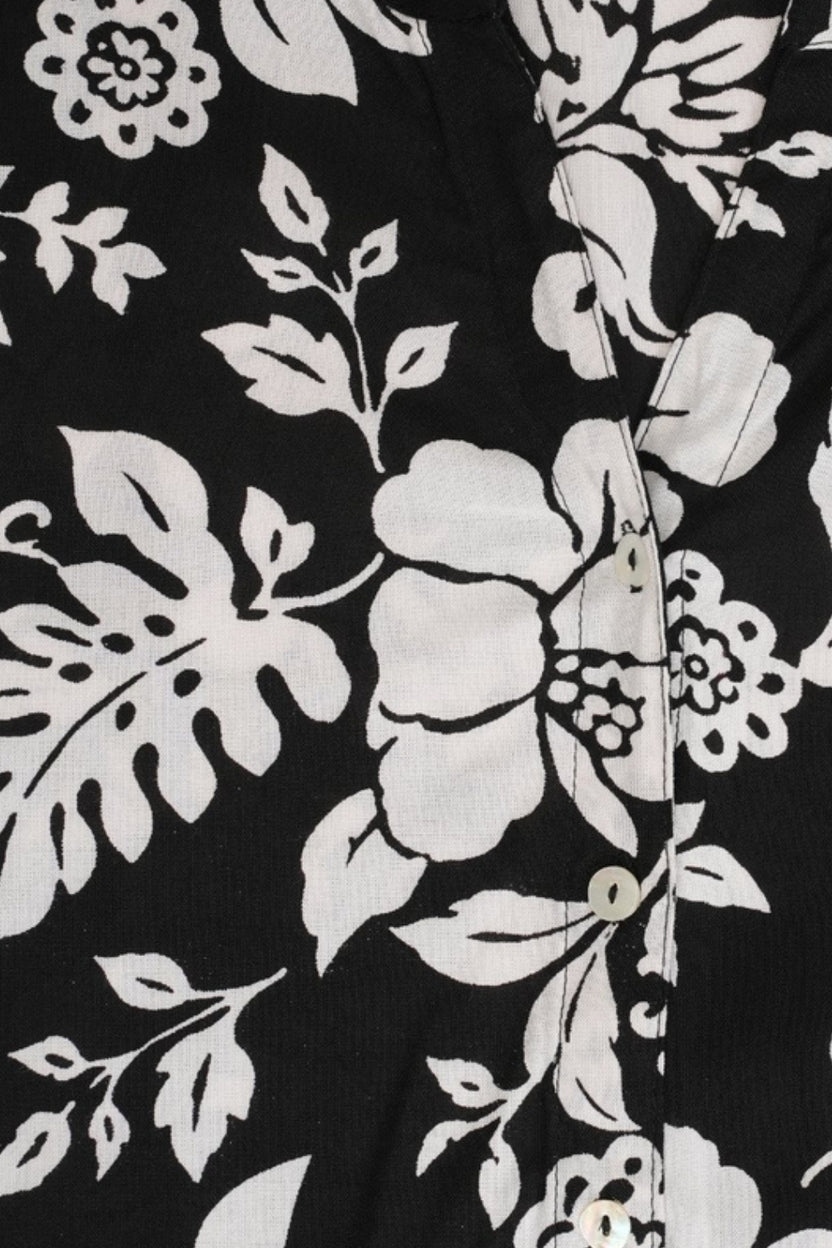 Womens Black Floral Print Mandarin Collar Tunic - Image 6