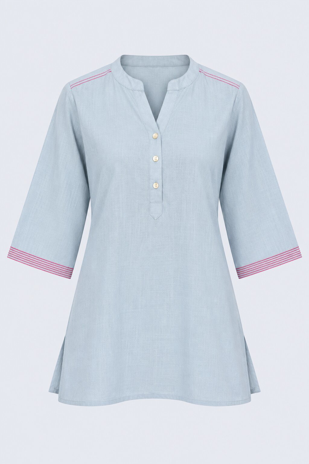 Womens Solid Light Blue Contrast Trim Tunic - Image 7