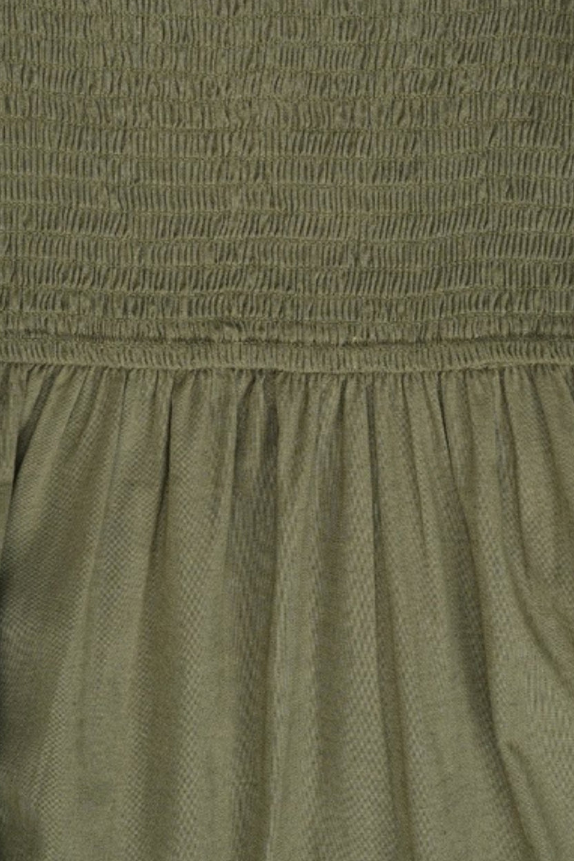 Womens Solid Olive Smocked Tiered Dress - Image 7