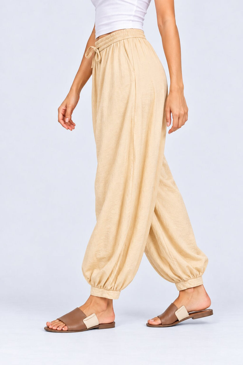 Womens Solid Cream Balloon Fit Jogger Pant - Image 2