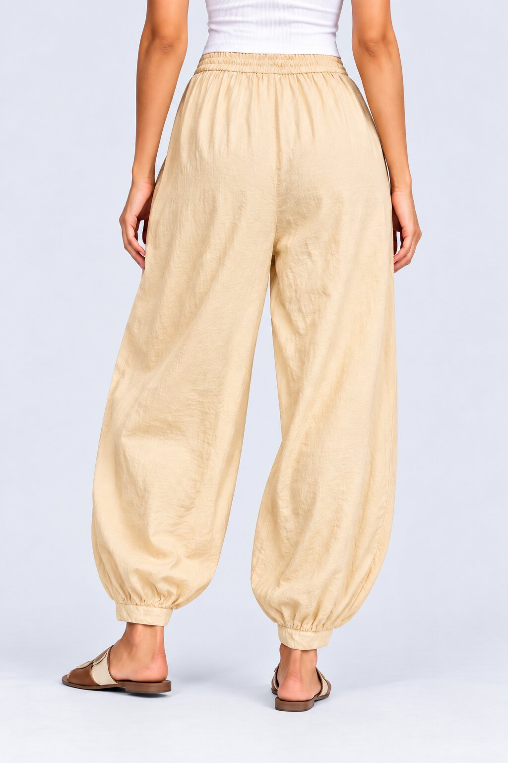 Womens Solid Cream Balloon Fit Jogger Pant - Image 4
