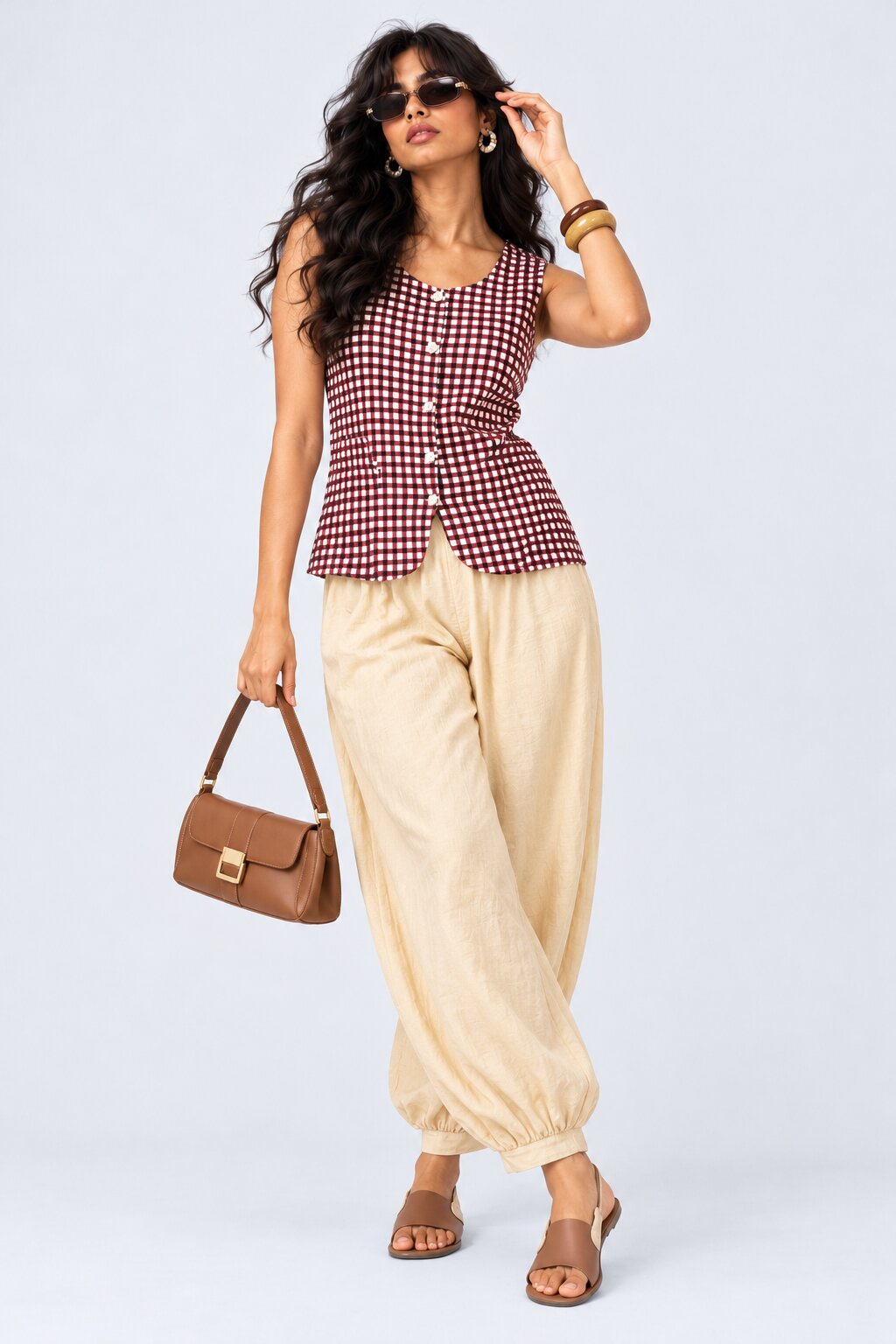Womens Solid Cream Balloon Fit Jogger Pant - Image 5