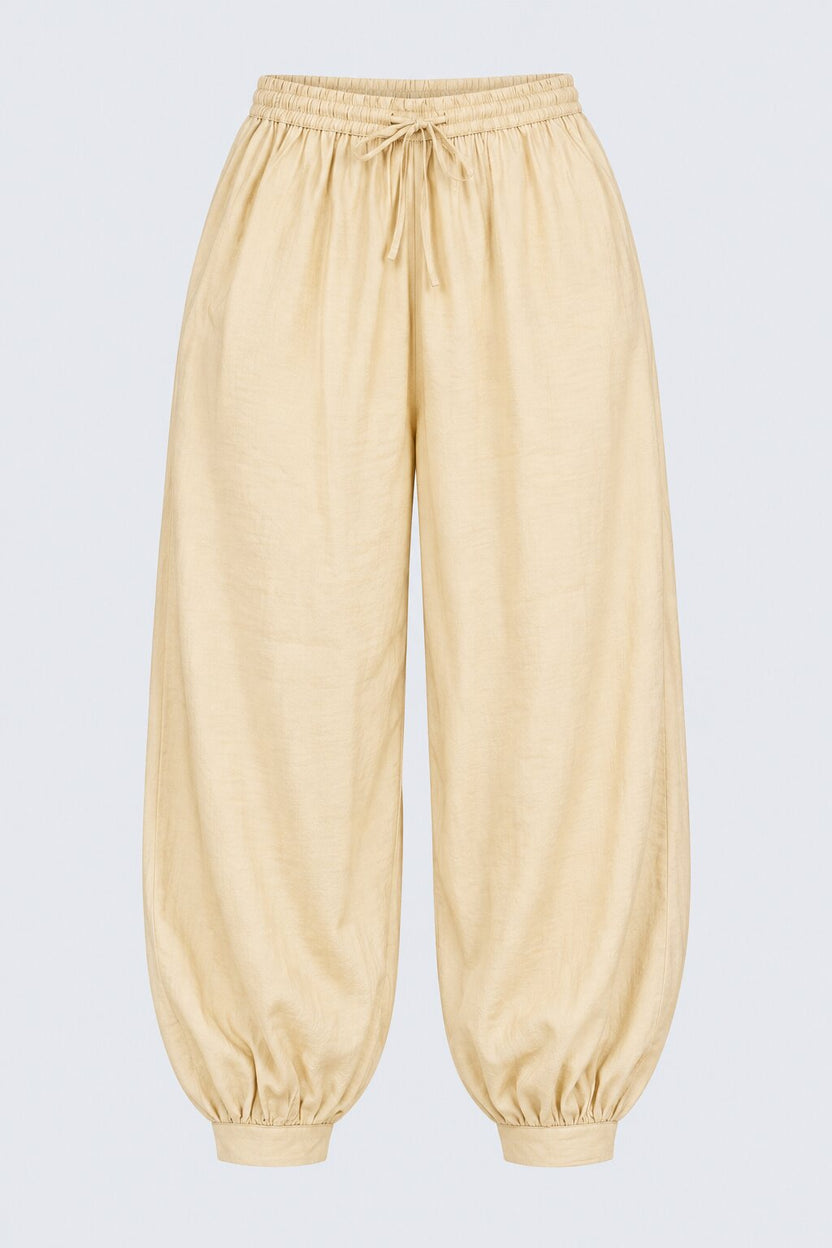 Womens Solid Cream Balloon Fit Jogger Pant - Image 6