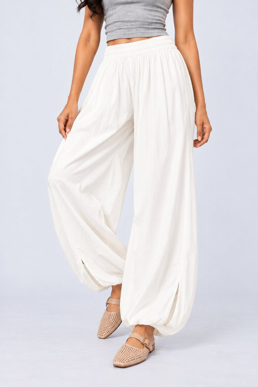 Womens Solid White Balloon Fit Jogger Pant - Image 1
