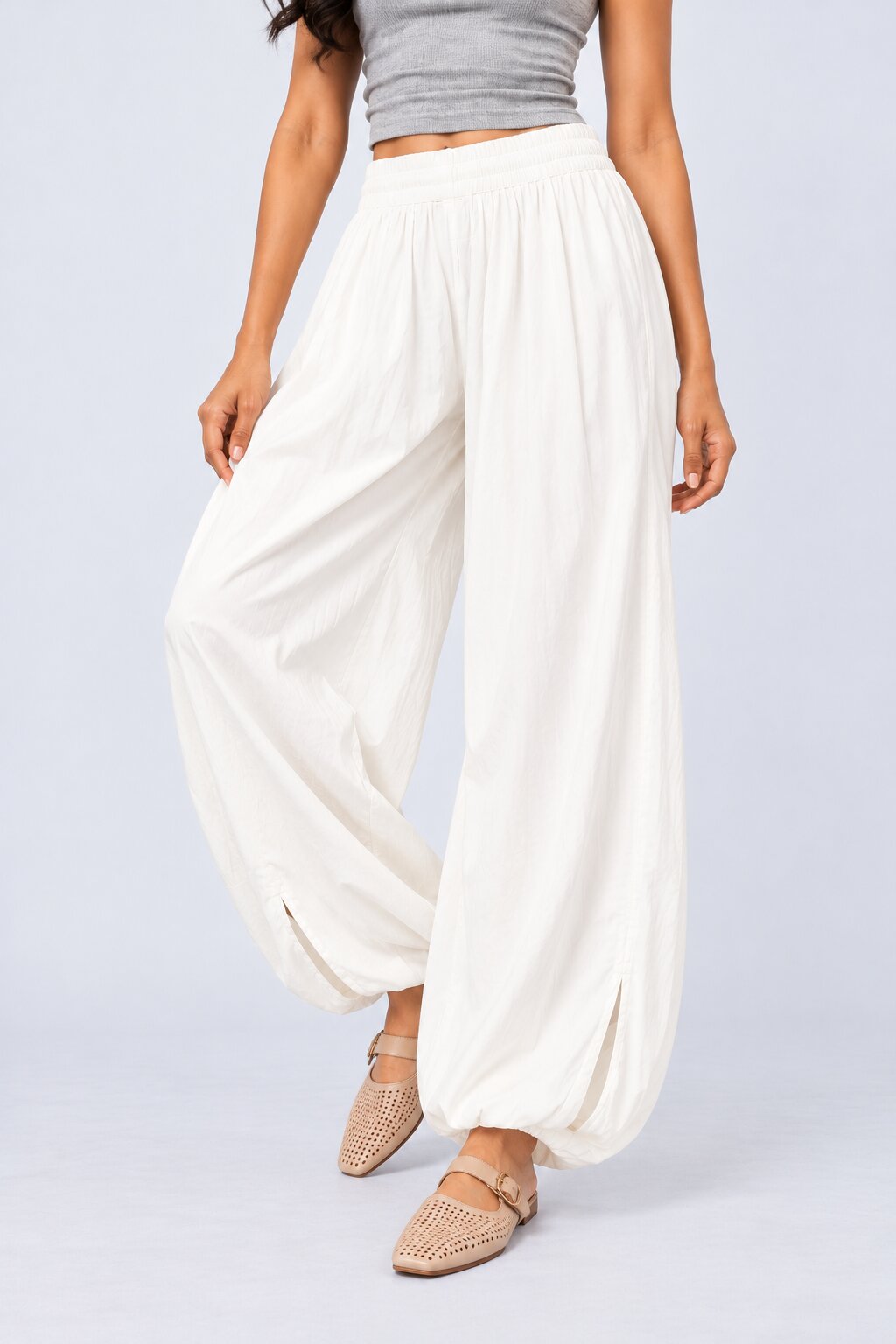 Womens Solid White Balloon Fit Jogger Pant - Image 1