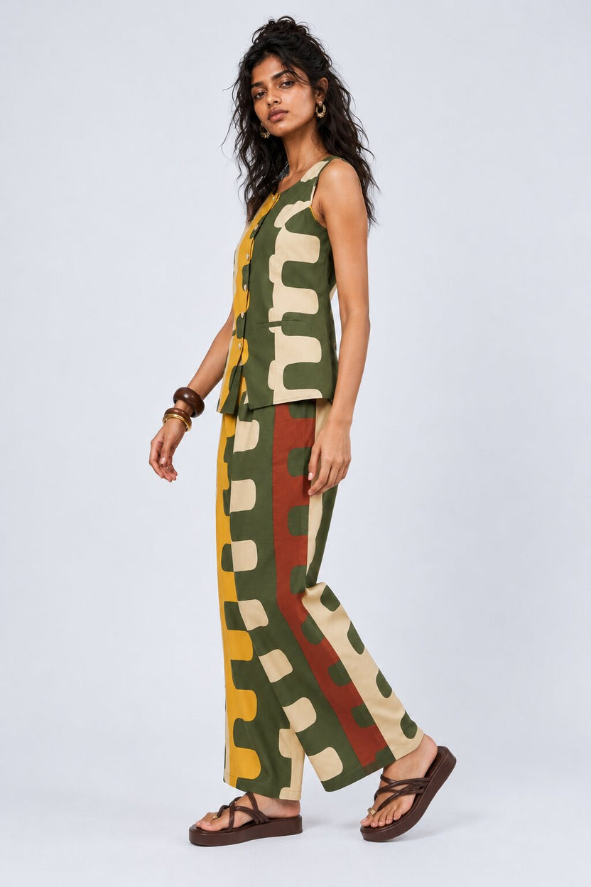 Womens Green Abstract Geometric Print Co-ord Set - Image 4