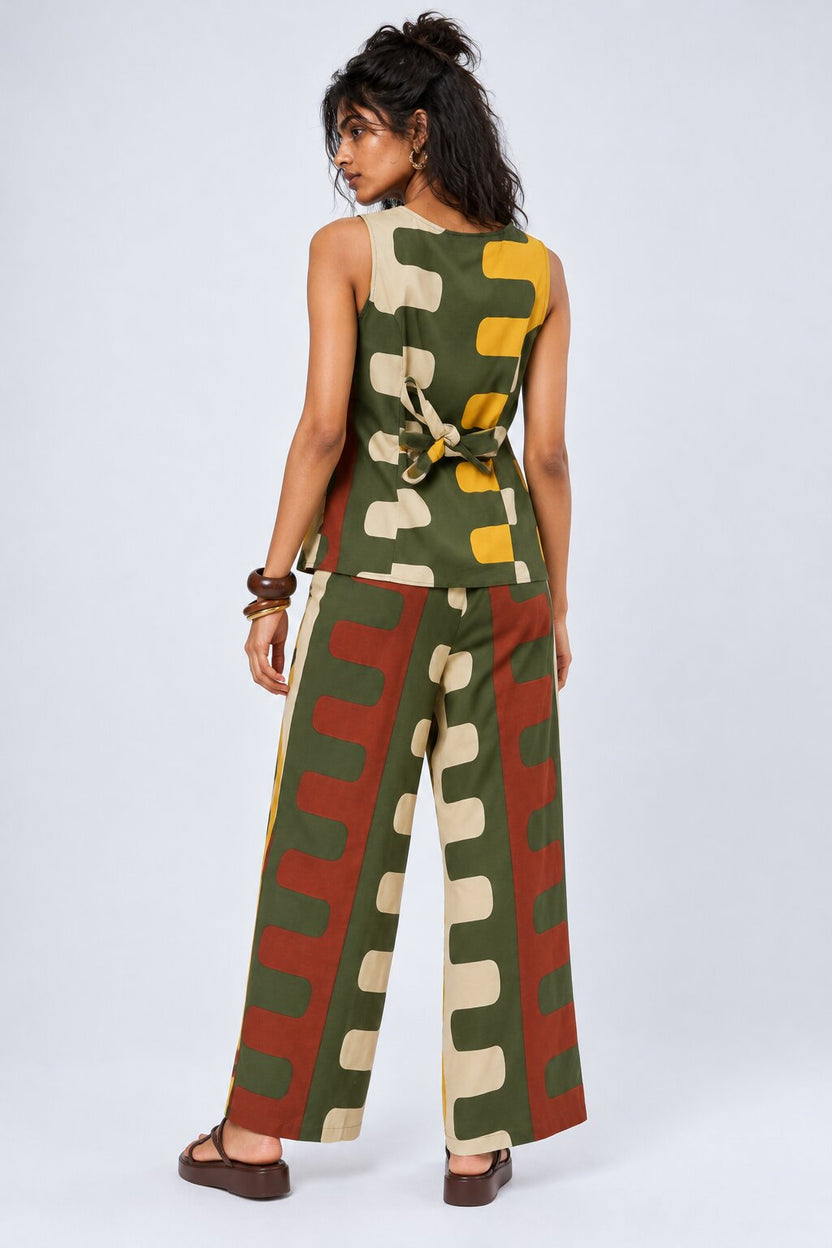 Womens Green Abstract Geometric Print Co-ord Set - Image 5