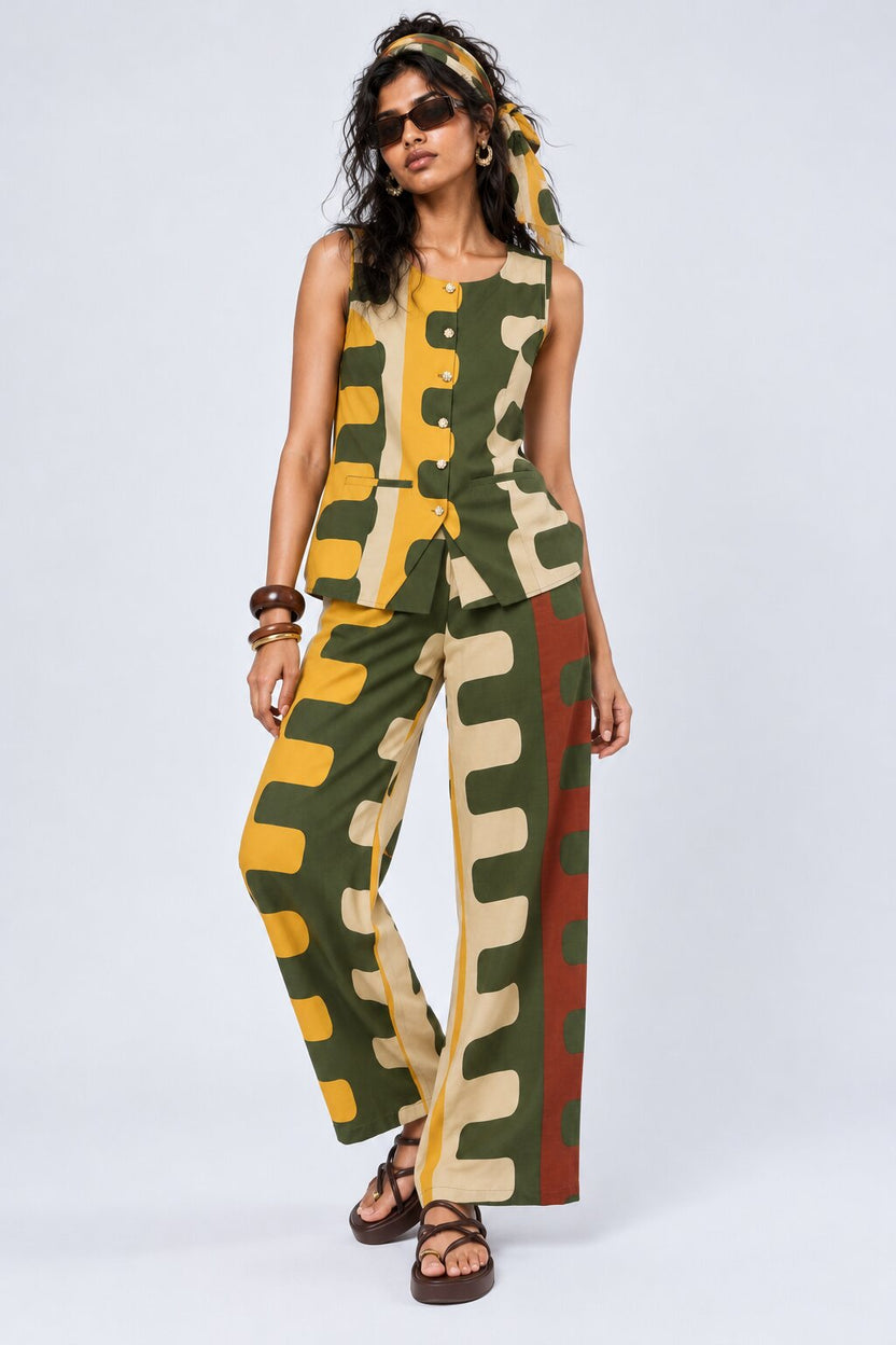 Womens Green Abstract Geometric Print Co-ord Set - Image 6
