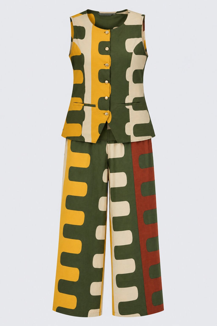Womens Green Abstract Geometric Print Co-ord Set - Image 7