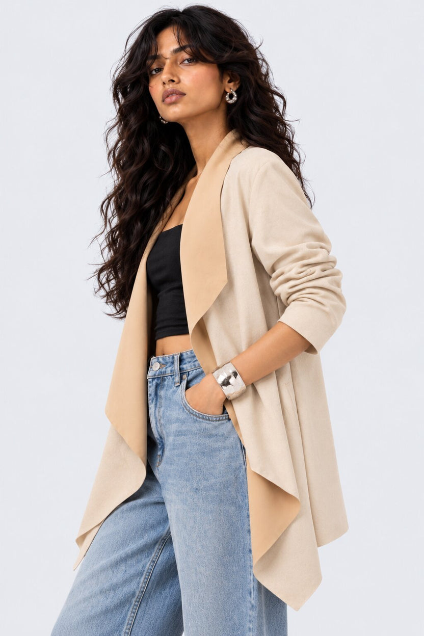 Womens Solid Cream Suede Front Shrug - Image 2