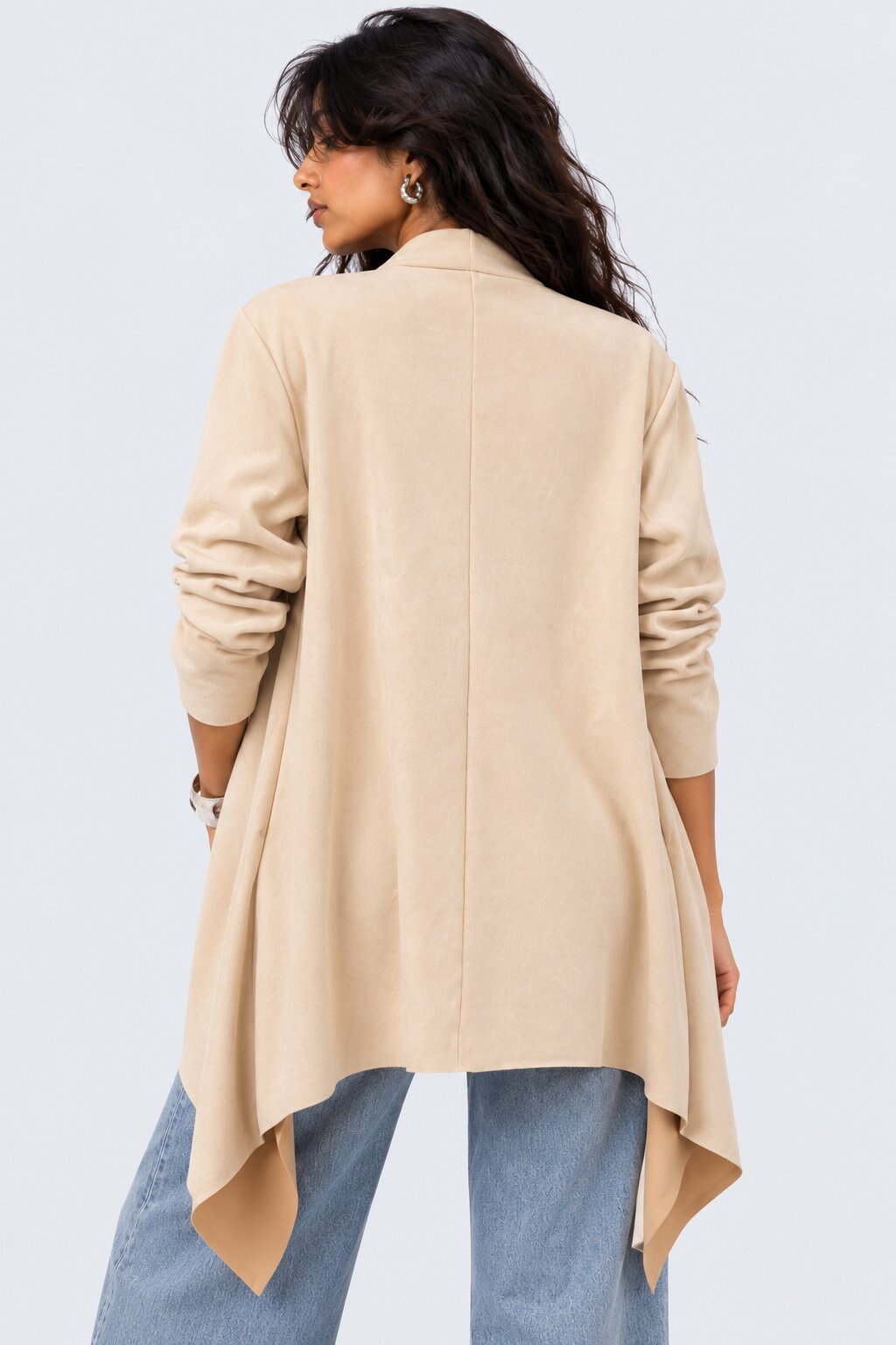 Womens Solid Cream Suede Front Shrug - Image 4