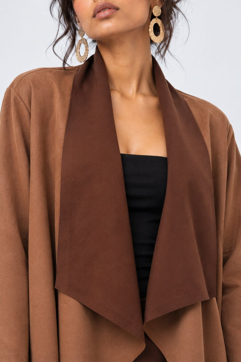 Womens Solid Brown Suede Front Shrug - Image 3