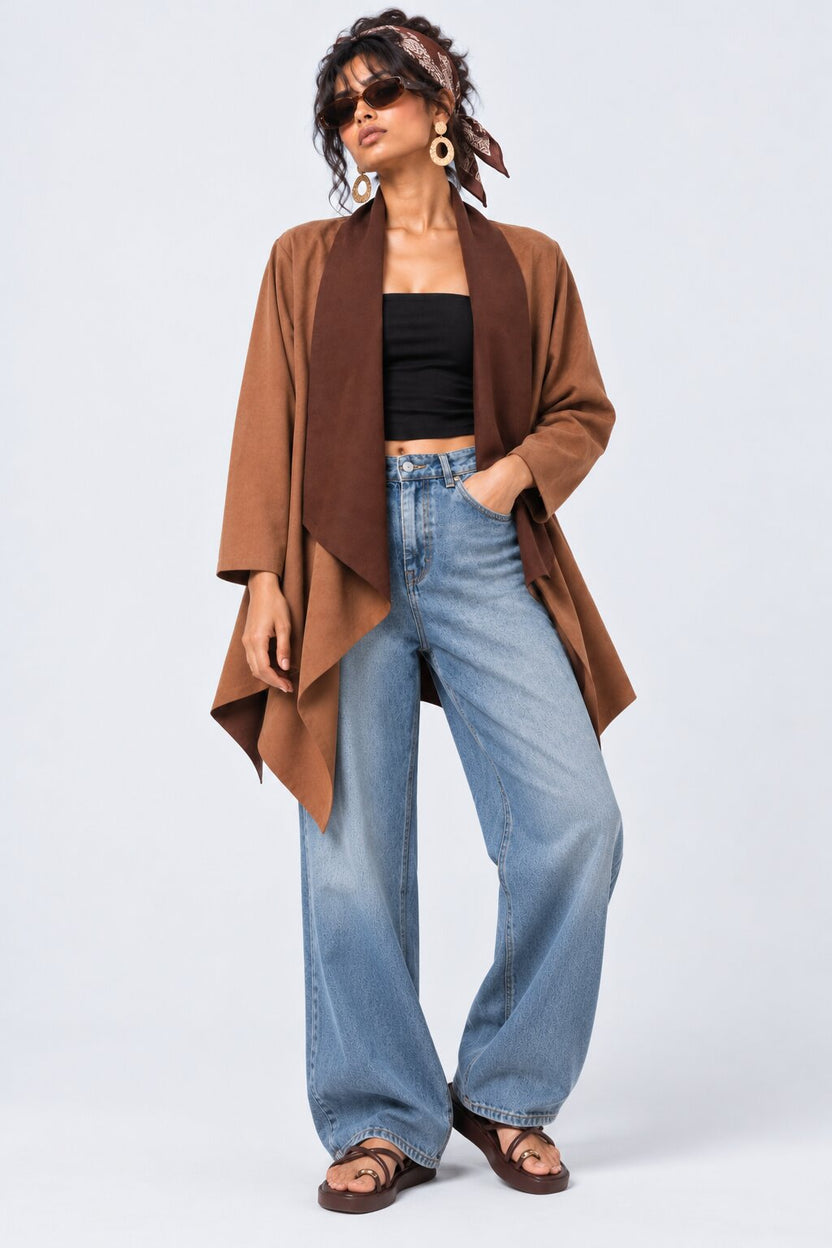 Womens Solid Brown Suede Front Shrug - Image 6