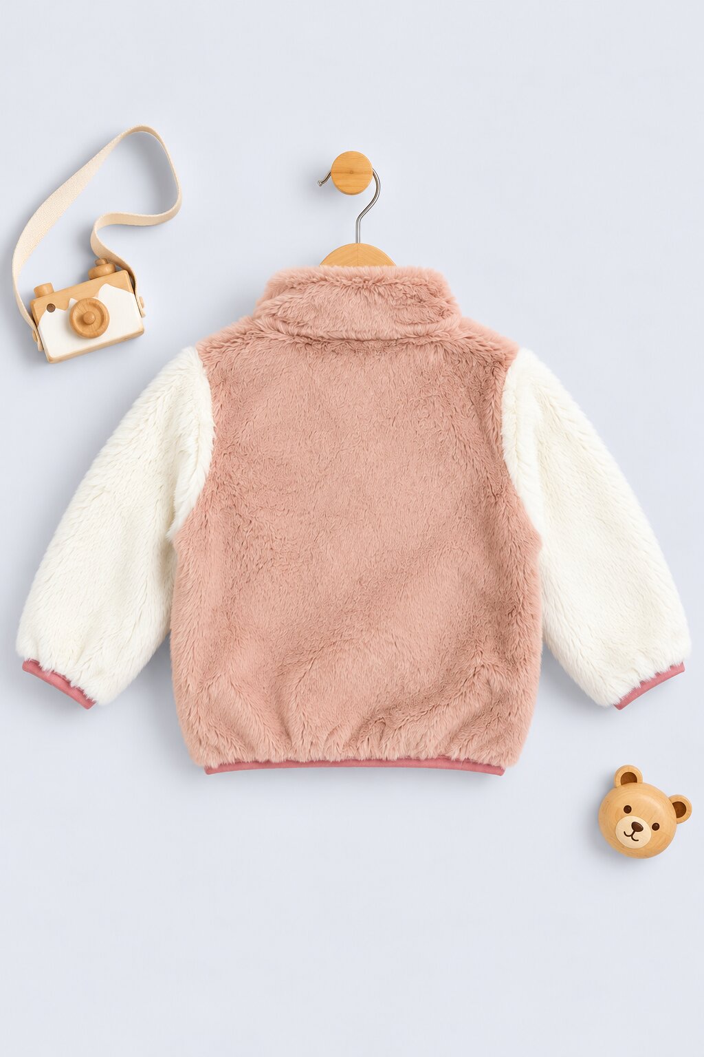 Infant Girls Brown Bear Applique Faux Fur Jacket - Image 2
