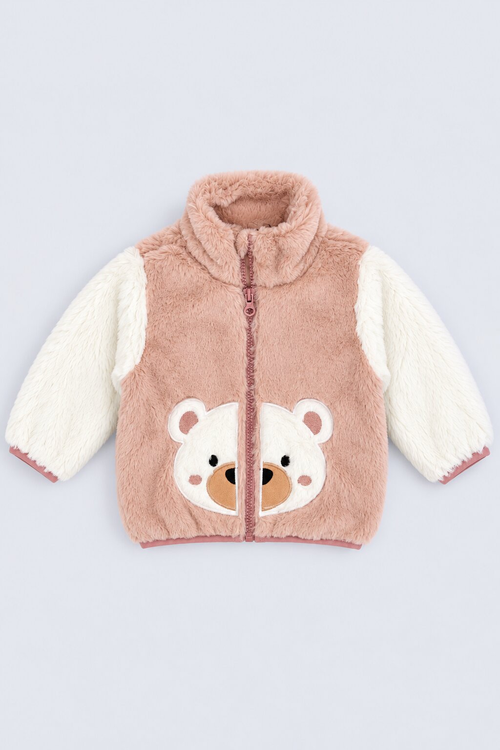 Infant Girls Brown Bear Applique Faux Fur Jacket - Image 3