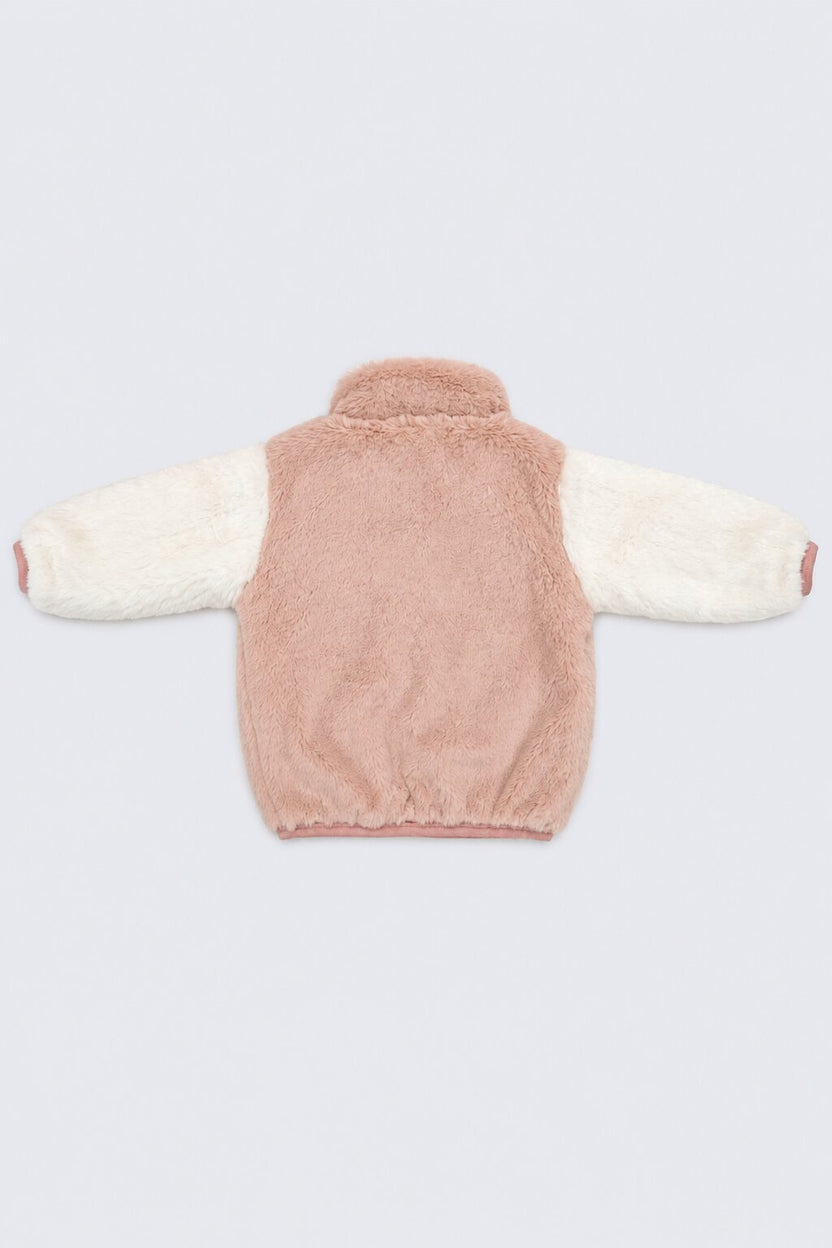 Infant Girls Brown Bear Applique Faux Fur Jacket - Image 4