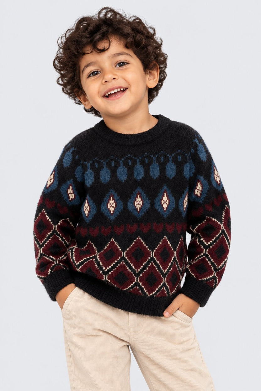 Boys Multi Colored Argyle Diamond Pattern Sweater - Image 1