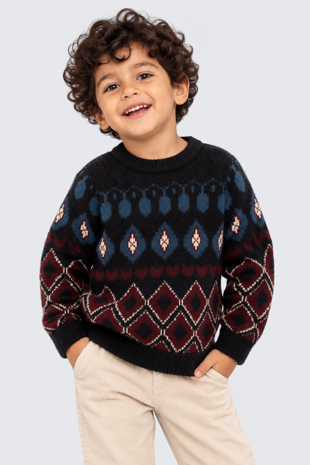 Boys Multi Colored Argyle Diamond Pattern Sweater - Image 1