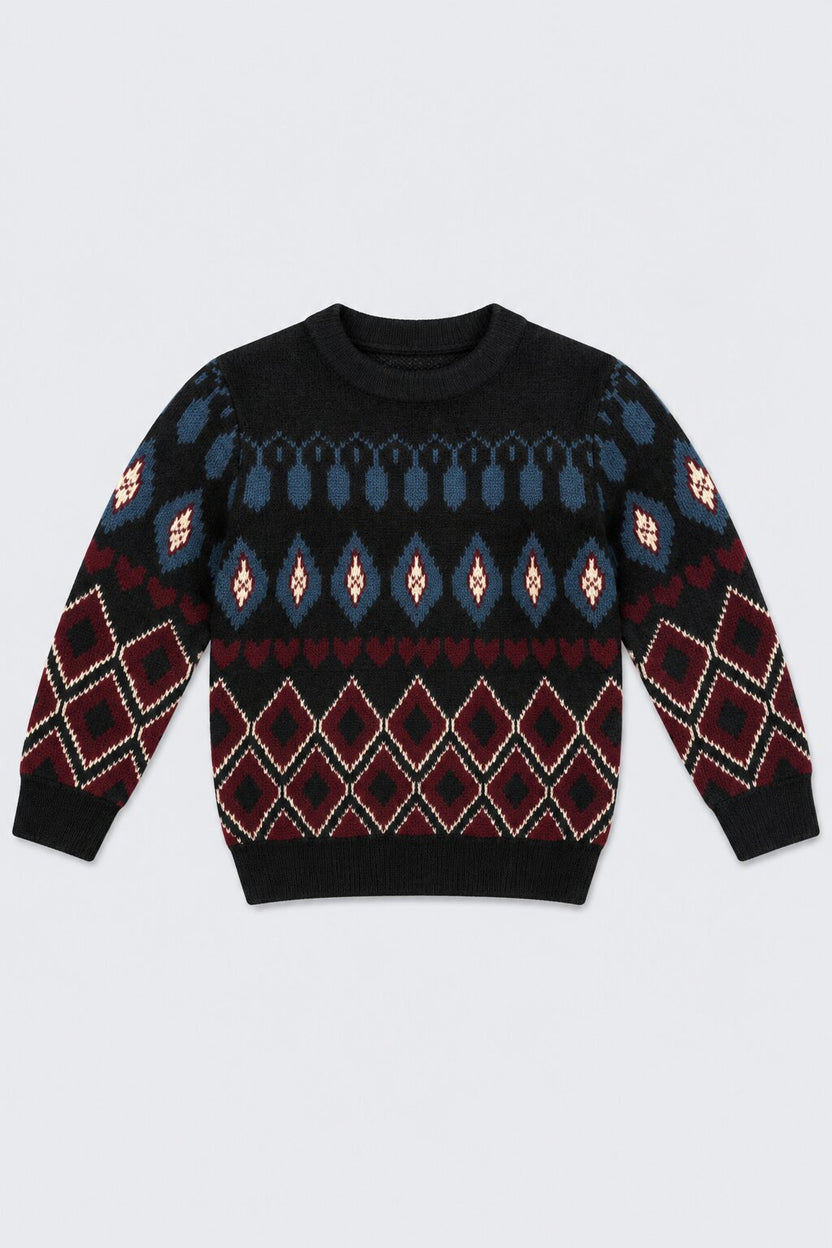 Boys Multi Colored Argyle Diamond Pattern Sweater - Image 2