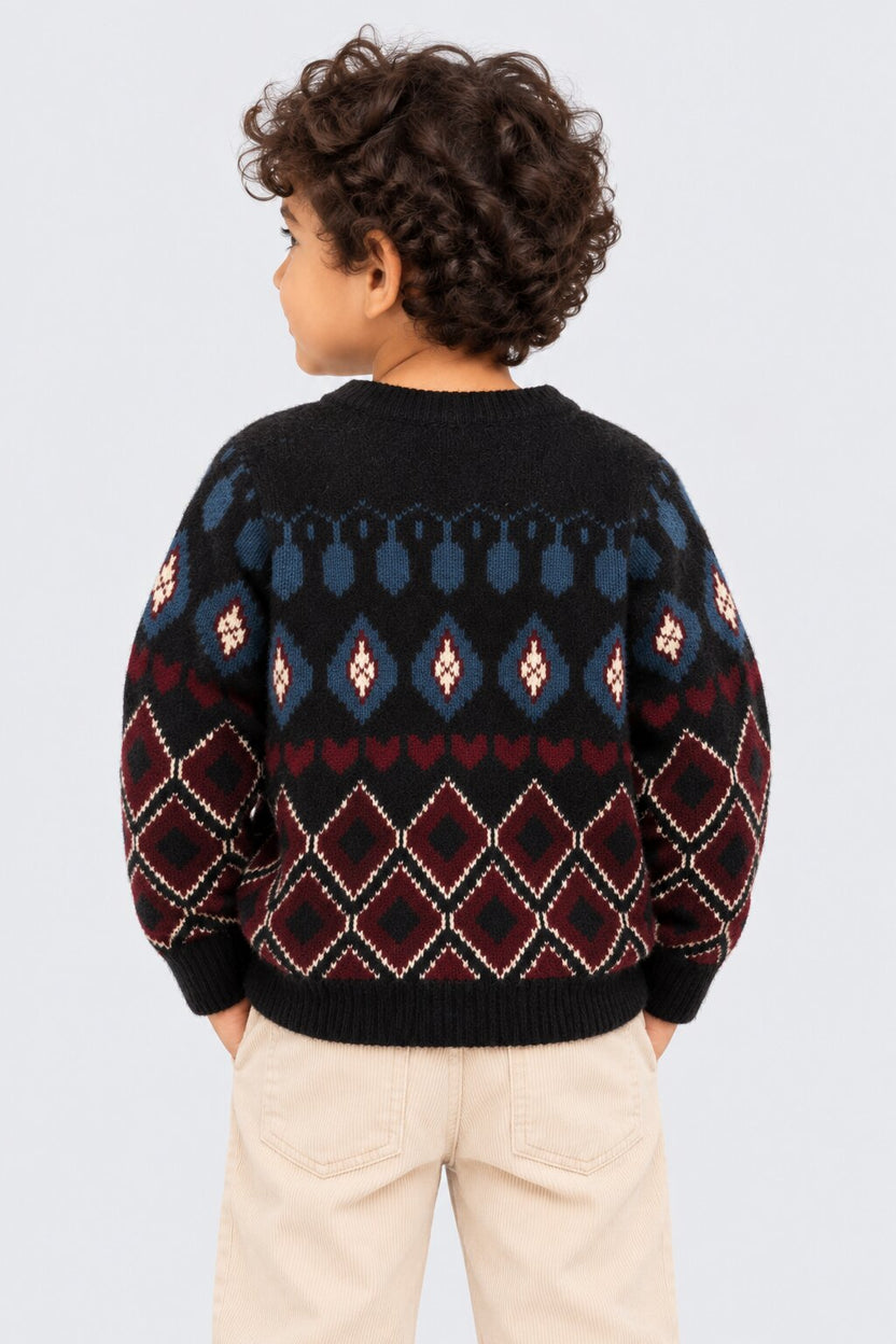 Boys Multi Colored Argyle Diamond Pattern Sweater - Image 3