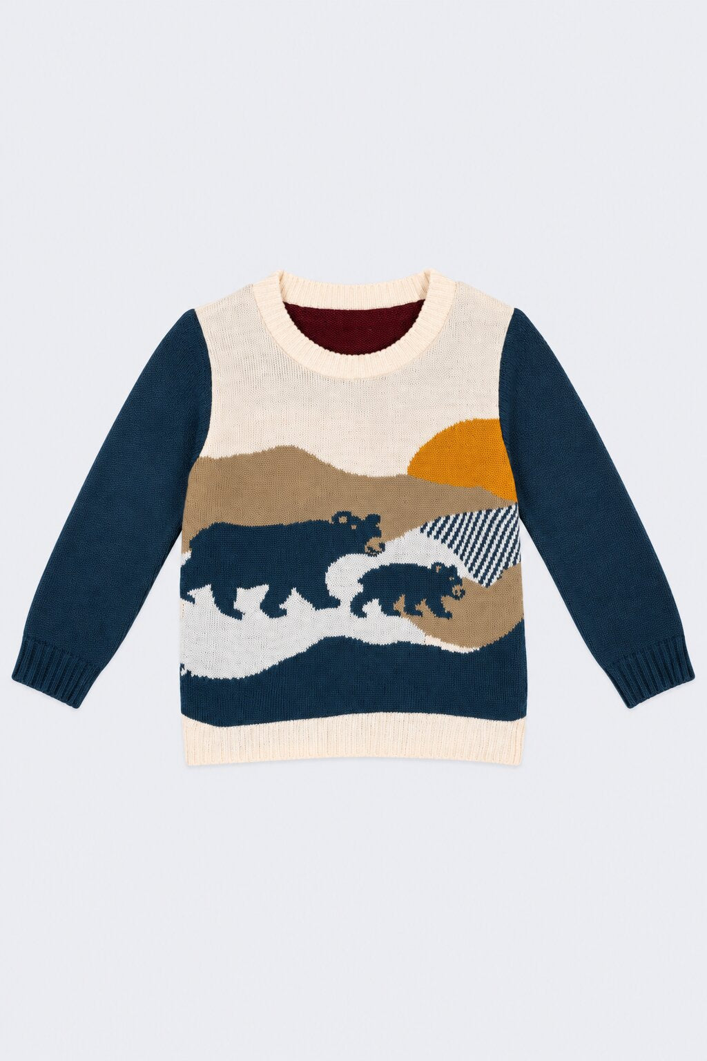 Boys Navy Bear Landscape Intarsia Sweater - Image 2