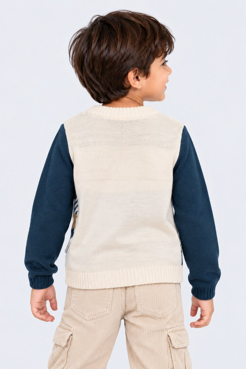Boys Navy Bear Landscape Intarsia Sweater - Image 3