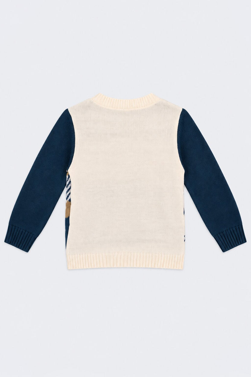Boys Navy Bear Landscape Intarsia Sweater - Image 4