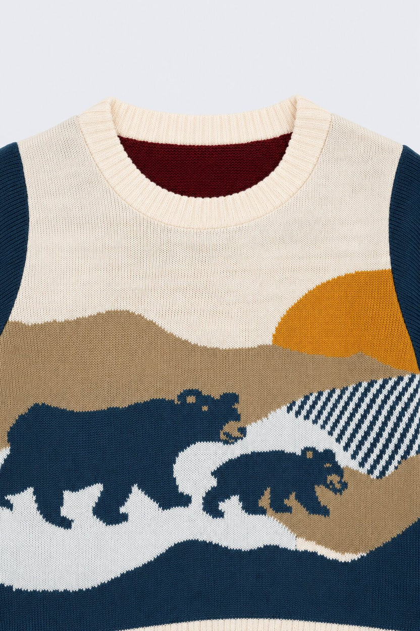 Boys Navy Bear Landscape Intarsia Sweater - Image 6